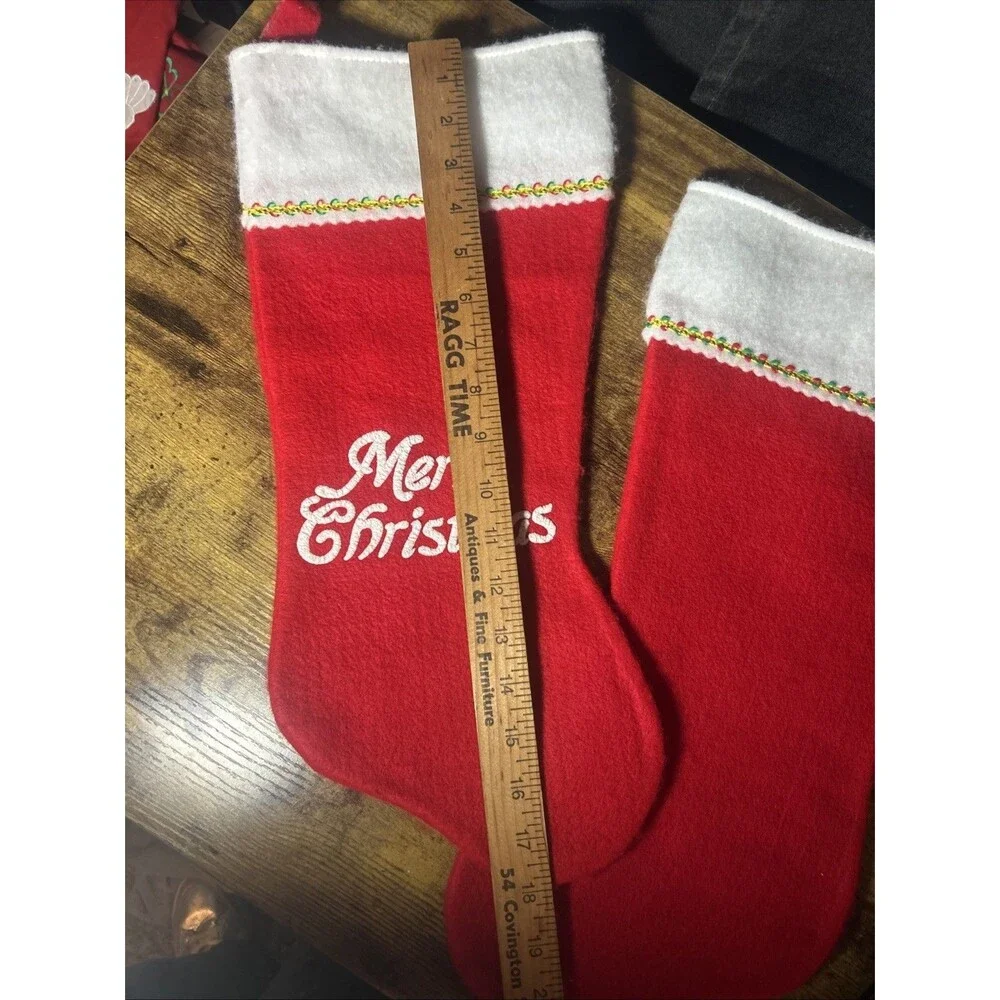 Vintage Red Felt Christmas Stocking Merry Christmas Spell Out in White 18